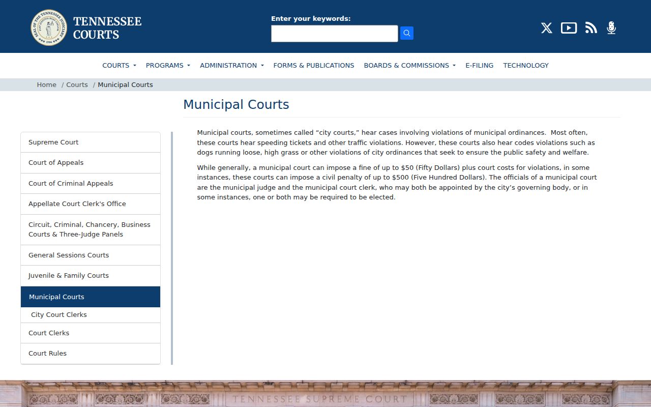 Tennessee AOC explanation of municipal traffic and ordinance courts