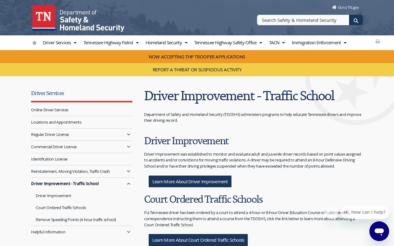 Tennessee driver improvement and traffic school information